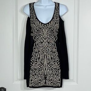 Cache black & silver long sleeve sweater dress